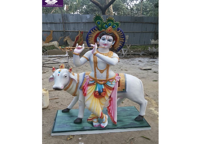 Fiber Krishna Cow Statue