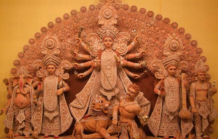 Fiberglass Durga With Fiber designed work