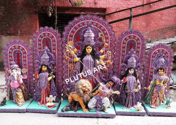 VintFlea Durga Maa Idol Pandal Style Terracotta Maa Durga Murty Showpiece/Gift and Home Décor