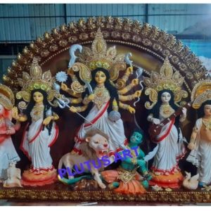 Fiberglass Akchali Durga Idol in White Sharee