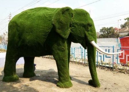 Fiberglass Grass Elephant Sculpture