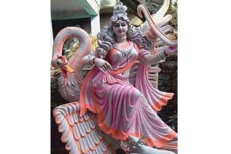 Fiberglass Pink Finish Saraswati Statue