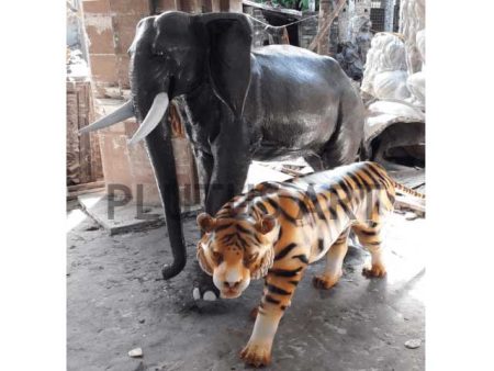fiberglass elephant and tiger statue